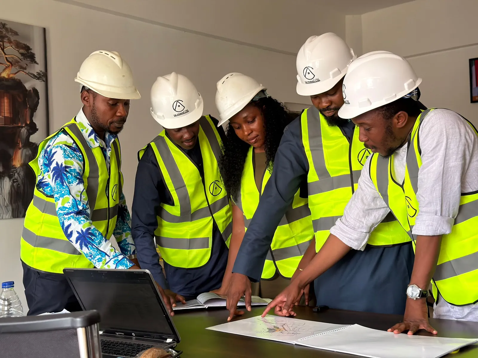 BUILDEX team reviewing drawings at the China supply base