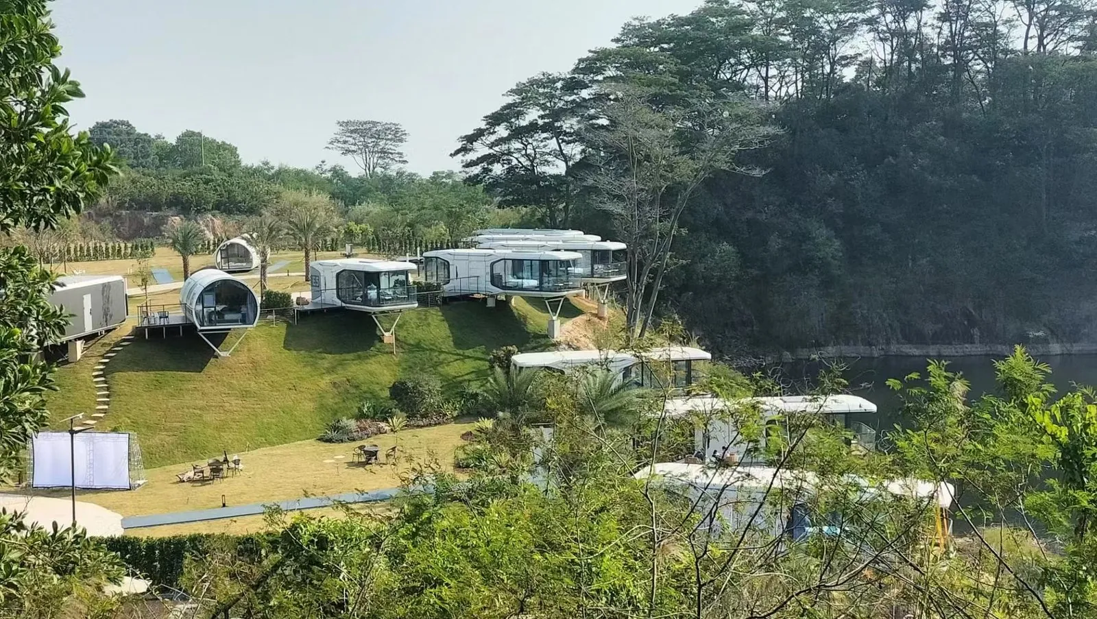 Capsule unit with surrounding landscape