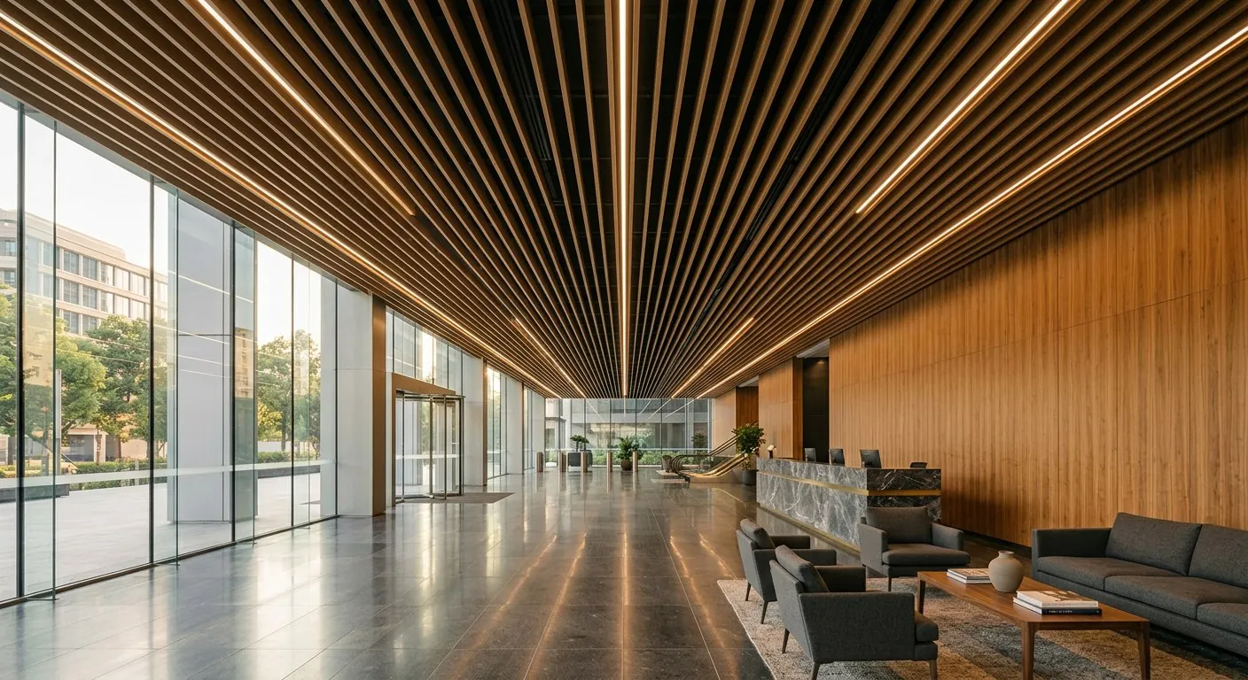 Wood-finish aluminium ceiling